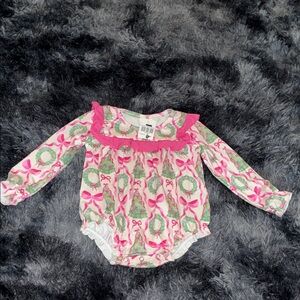 Boutique Pink and Green Patterned Baby Onesie